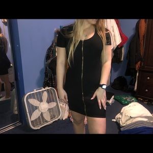 Black body con dress gold zipper